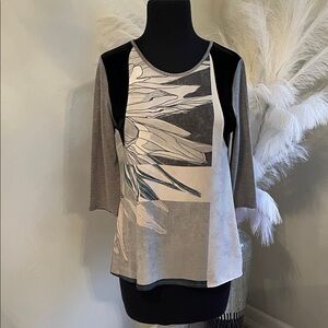 Zara Gray & Black Mixed-Panel Floral Long Sleeve Top